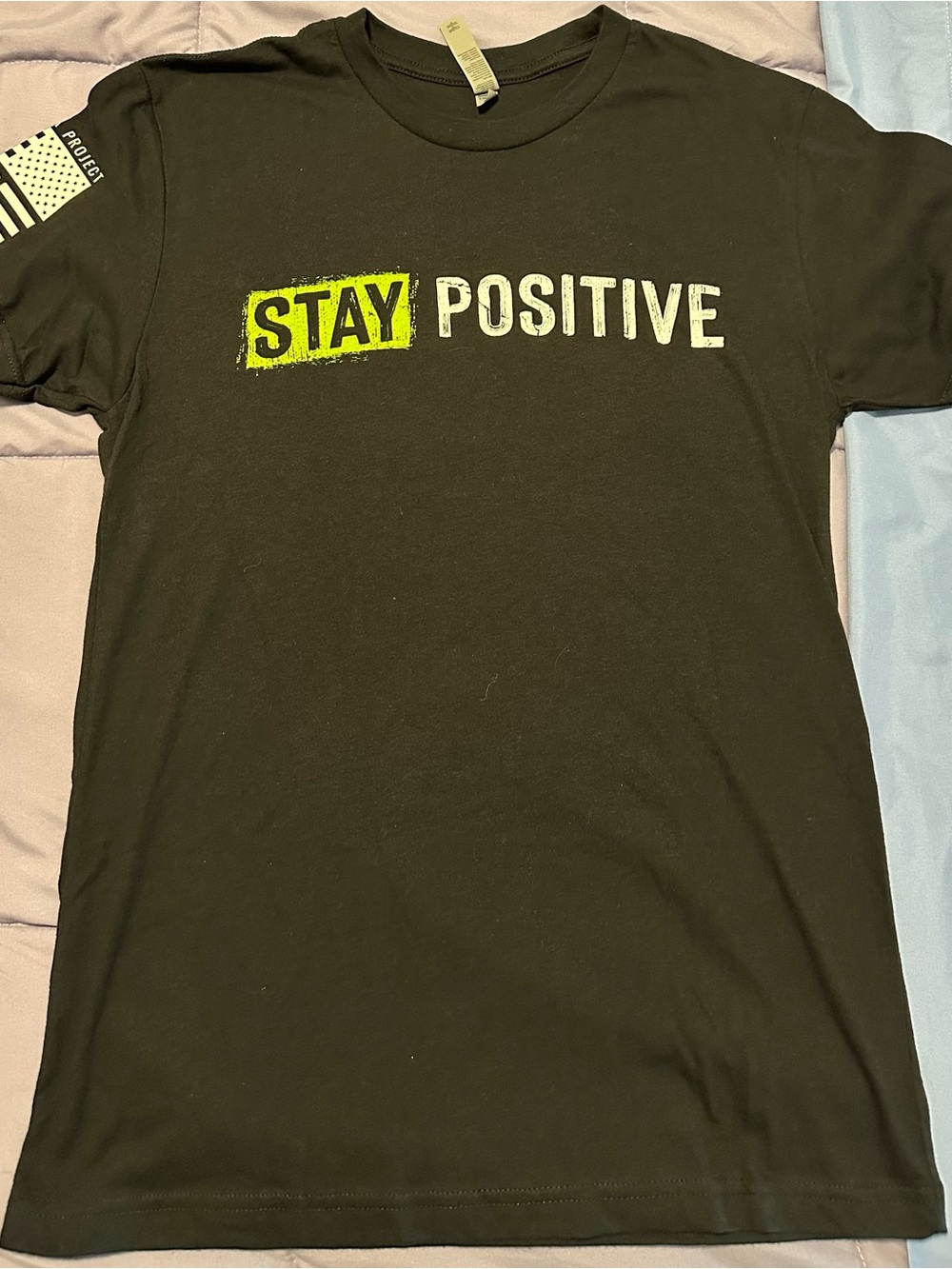 Next Level "STAY POSITIVE" Graphic Tee - Black with Neon Green Accent Size S
